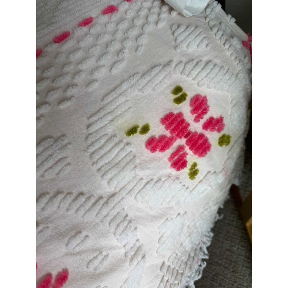 Vintage Pink Floral Chenille Bedspread